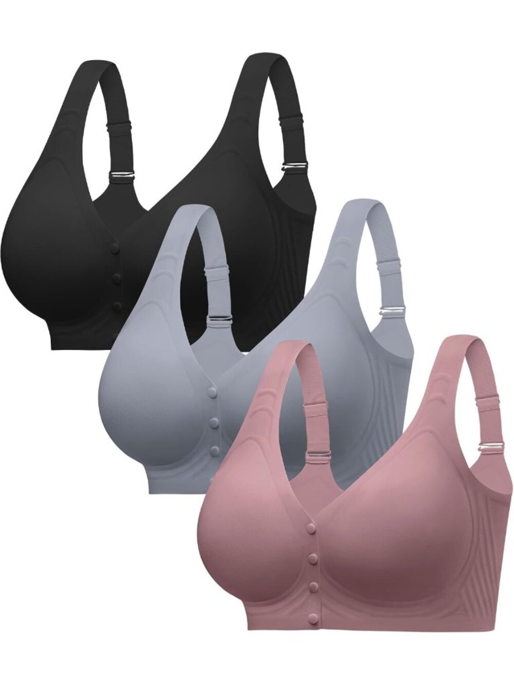 3-Pack Front Closure Jelly Bras for Women | Post-Surgery Bralettes, Comfort Fit